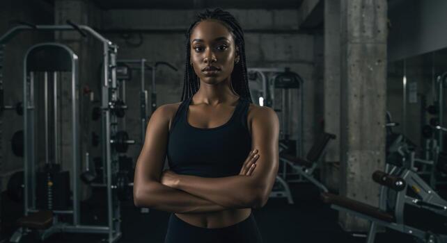 Ghanaian fitness model exercising in a gym