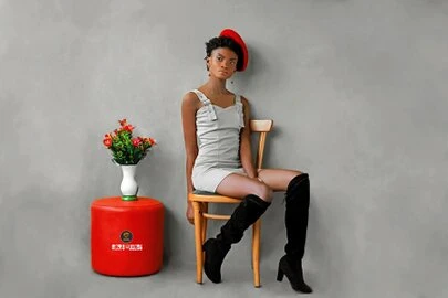 Professional Ghanaian fashion model posing in a studio
