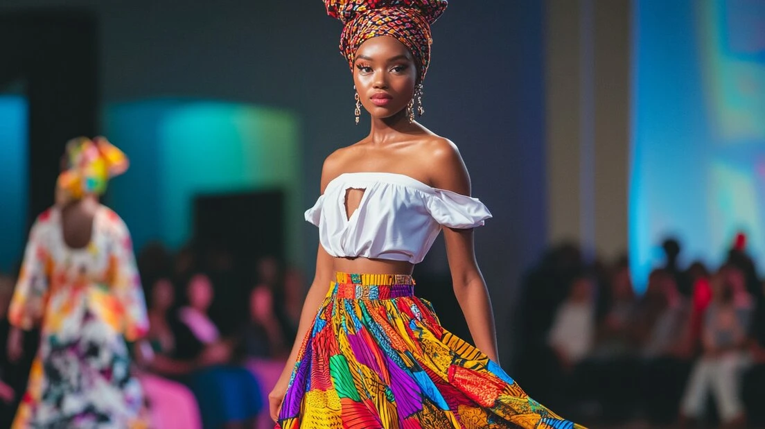 Tall Ghanaian female fashion model posing in studio